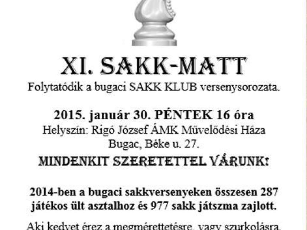 Folytatódik a bugaci Sakk Klub versenysorozata